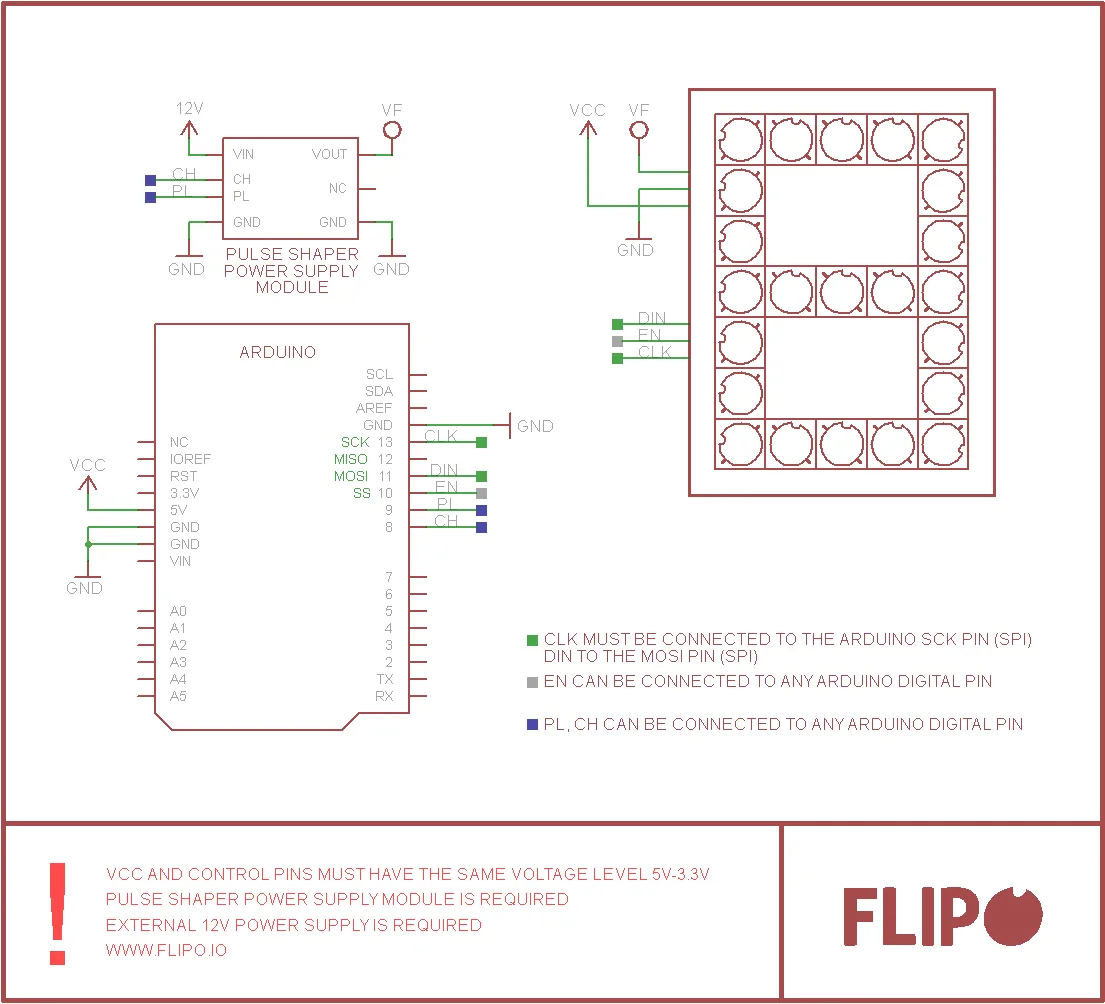 7-Segment Flip-disc Display Arduino Example Connection Schematic