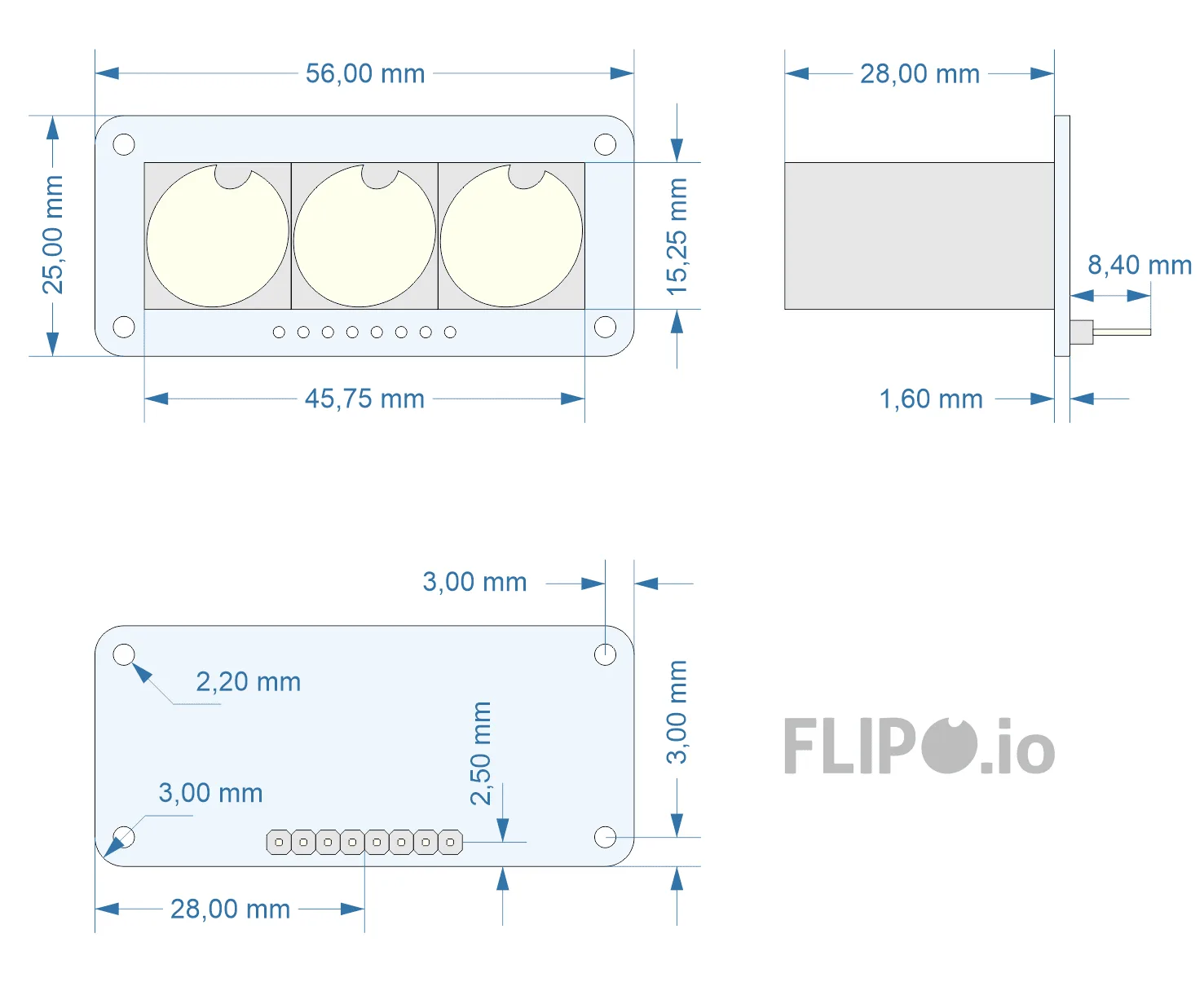 Flip-disc 1x3 Display Dimensions