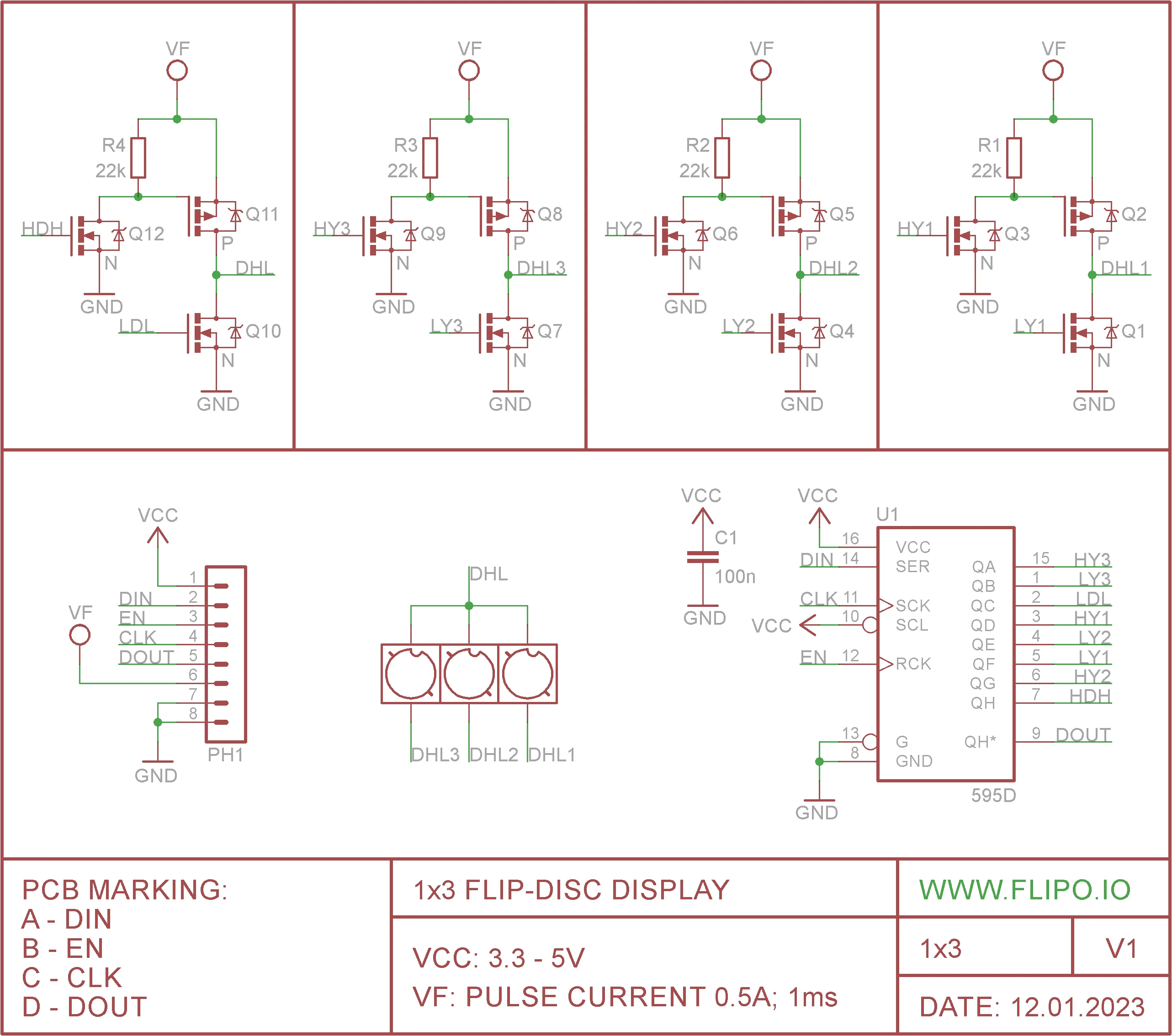 Flip-disc 1x3 Display Schematic