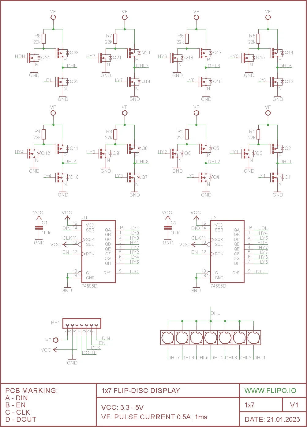 Flip-disc 1×7 Display Schematic Flip-disc 1x7 Display Schematic