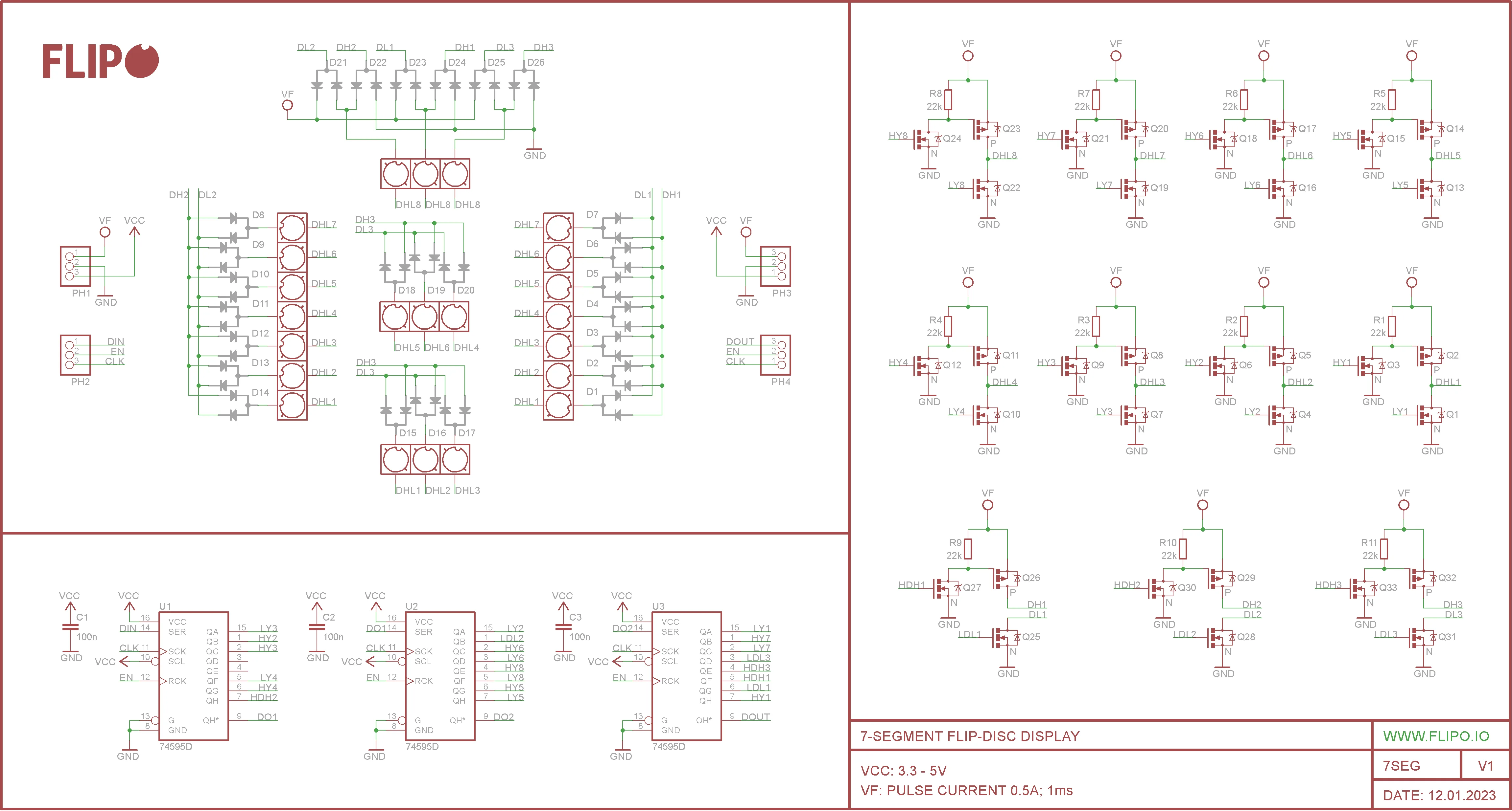 Flip-disc 7-Segment Display Schematic
