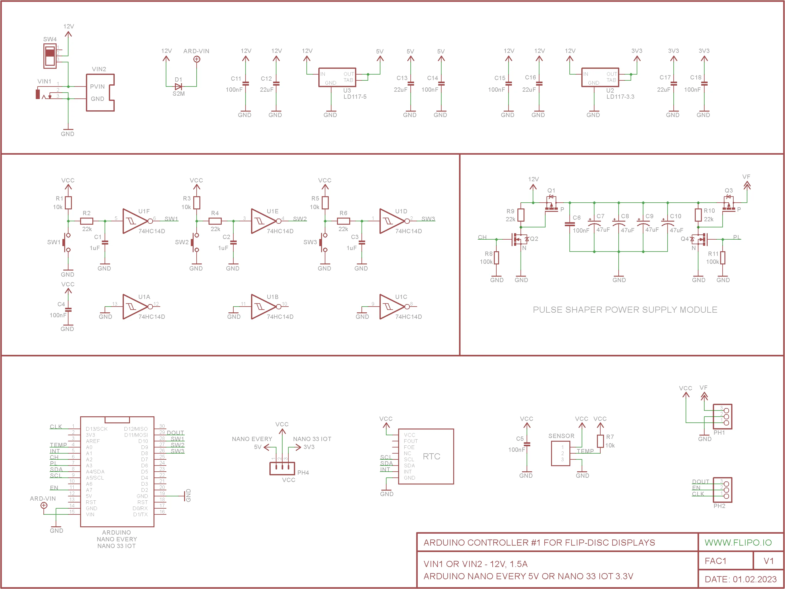 Flip-disc Arduino #1 Controller Schematic