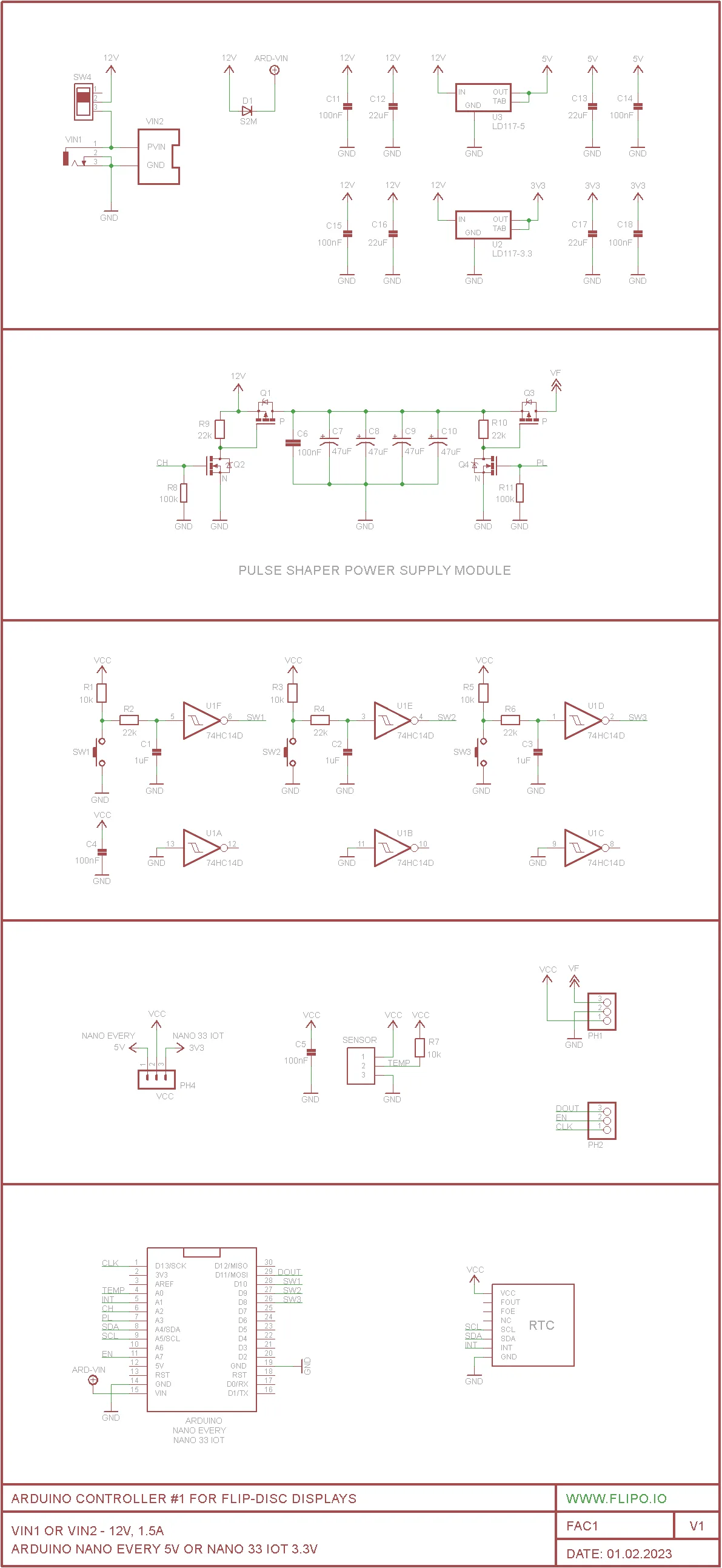 Flip-disc Arduino #1 Controller Schematic