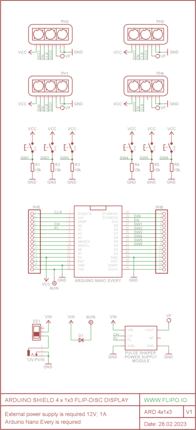 Arduino Flip Number Arduino Shield - 1x3 Flip-disc Display - Flipo