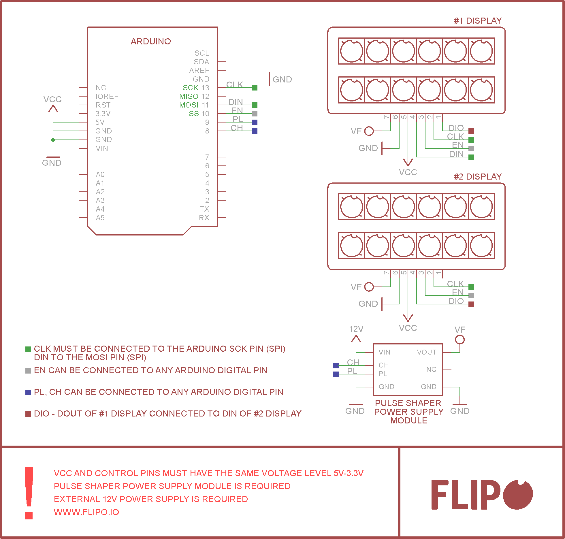 Flip-disc 2×6 Display Arduino Example Connection with Pulse Shaper Schematic #2 Flip-disc 2x6 Display Arduino Example Connection with Pulse Shaper Schematic #2