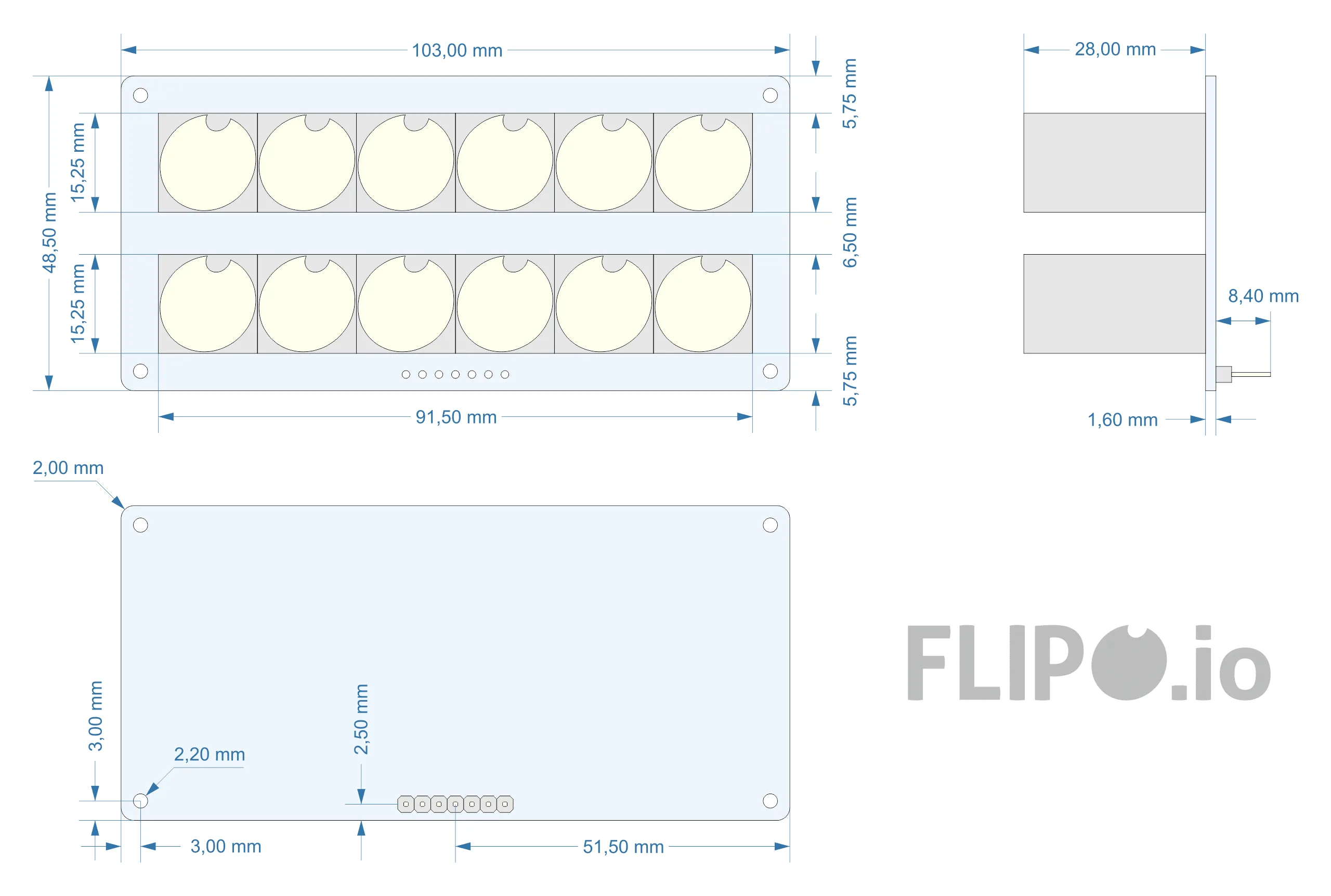 Flip-disc 2x6 Display Dimensions