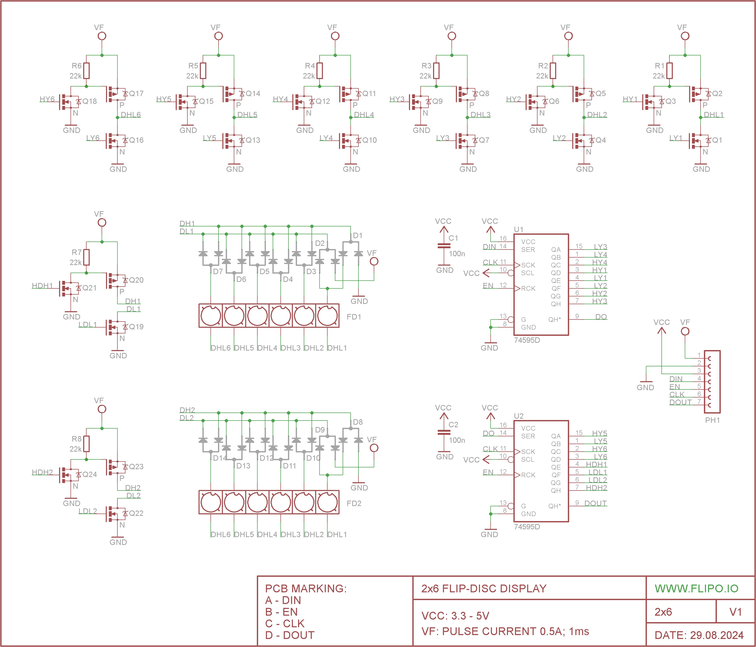Flip-disc 2x6 Display Schematic